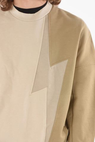 Brushed Cotton TRI-COLOUR BOLT Crewneck Sweatshirt with 2 Pockets