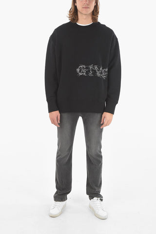 Brushed Cotton Crewneck Sweatshirt with Lettering Logo Print