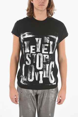 Crewneck T-shirt with NEVER STOP LOVING Print