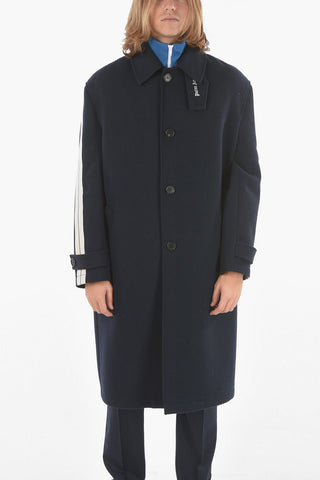 Wool-blend TRACK Coat with Chest Piece and Contrasting Side Bands