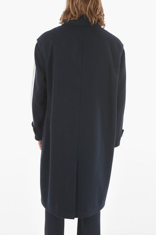 Wool-blend TRACK Coat with Chest Piece and Contrasting Side Bands