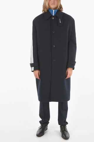 Wool-blend TRACK Coat with Chest Piece and Contrasting Side Bands