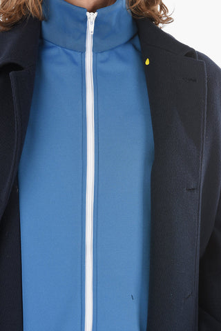 Wool-blend TRACK Coat with Chest Piece and Contrasting Side Bands