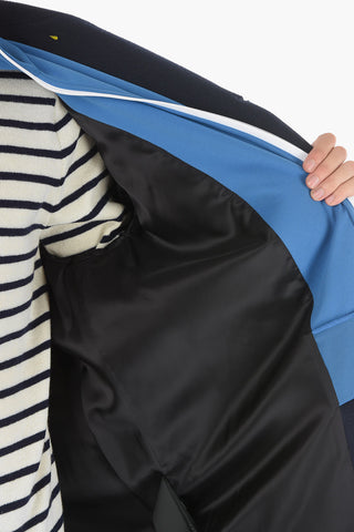 Wool-blend TRACK Coat with Chest Piece and Contrasting Side Bands