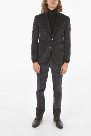 Single Breasted Lined Melange Effect Velour Suit