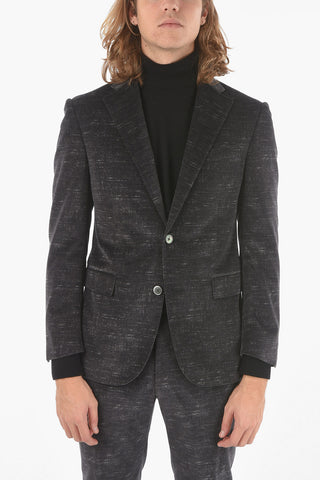 Single Breasted Lined Melange Effect Velour Suit