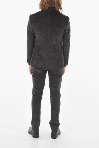 Single Breasted Lined Melange Effect Velour Suit