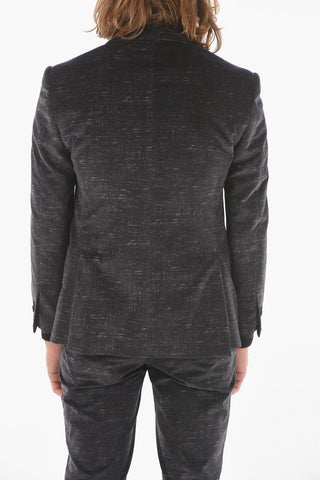 Single Breasted Lined Melange Effect Velour Suit