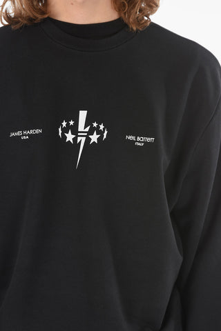 JAMES HARDEN X NEIL BARRETT Lightweight Jersey Crewneck Sweatshirt with BOLT STAR Print