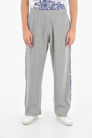 Ribbed Velour Flared Joggers with Logoed Side Bands
