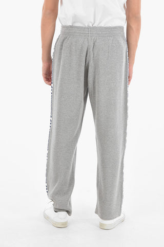 Ribbed Velour Flared Joggers with Logoed Side Bands