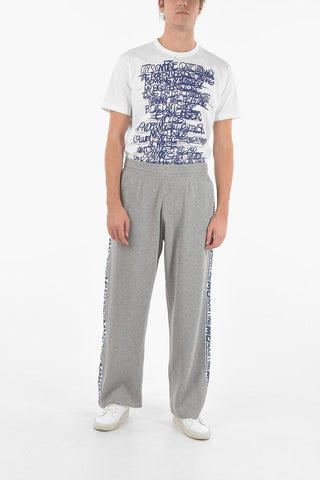 Ribbed Velour Flared Joggers with Logoed Side Bands