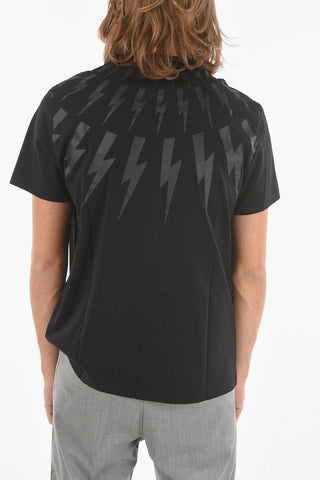 Jersey FAIR-ISLE THUNDERBOLT Crewneck T-shirt with Tone-on-tone Print