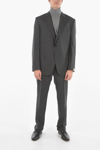 Flap Pockets Single Breasted Lined LEADER Virgin Wool Checkered Suit