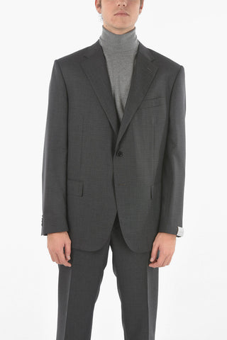 Flap Pockets Single Breasted Lined LEADER Virgin Wool Checkered Suit