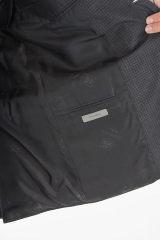 Flap Pockets Single Breasted Lined LEADER Virgin Wool Checkered Suit