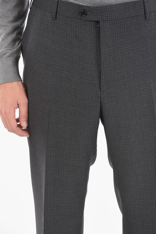 Flap Pockets Single Breasted Lined LEADER Virgin Wool Checkered Suit