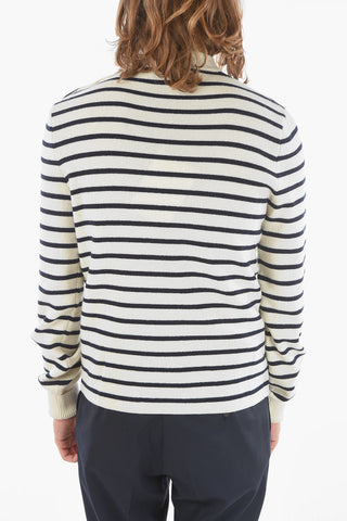Awning Striped Crewneck Sweater with Skull Embroidery