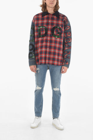Flannel Denim Over Shirt with Lettering  Logo Patch
