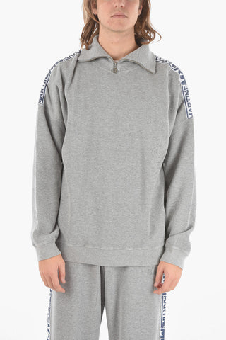 Ribbed Velour Half-zip Sweatshirt with Contrasting Logoed Bands