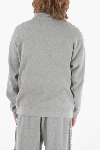 Ribbed Velour Half-zip Sweatshirt with Contrasting Logoed Bands