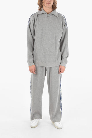 Ribbed Velour Half-zip Sweatshirt with Contrasting Logoed Bands