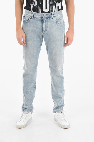 Jeans Slim Fit Lavaggio Chiaro con Placca Logata 17cm