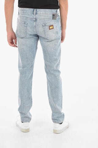 Jeans Slim Fit Lavaggio Chiaro con Placca Logata 17cm