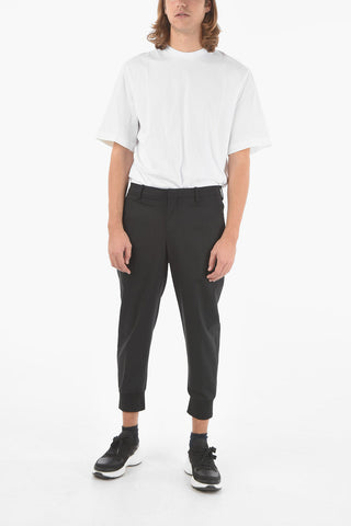 Gabardine Low-rised Pants with RIbbed Cuff Ankle