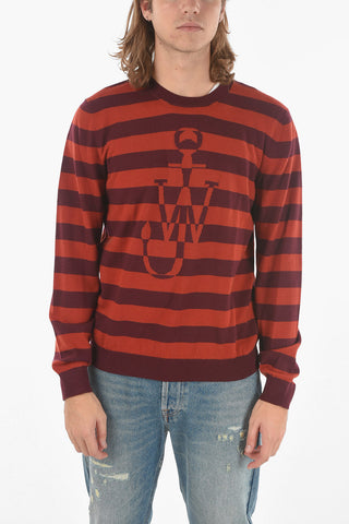 Merino Wool Striped Crewneck Sweater with Logo