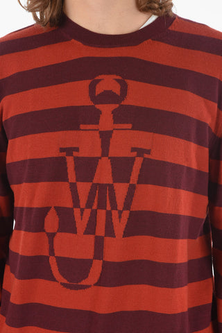 Merino Wool Striped Crewneck Sweater with Logo