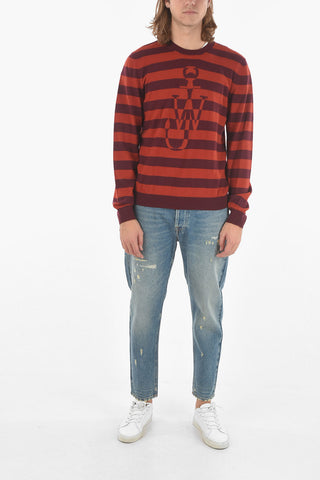 Merino Wool Striped Crewneck Sweater with Logo