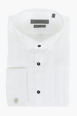 Wing Tip Collar Cotton Tuxedo Shirt with Handkerchief