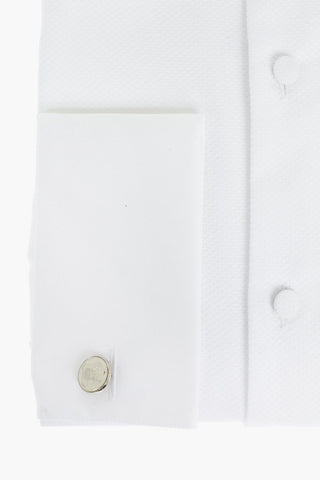 Camicia Slim Fit in Cotone Birds'Eye con Collo Diplomatico e Gemelli