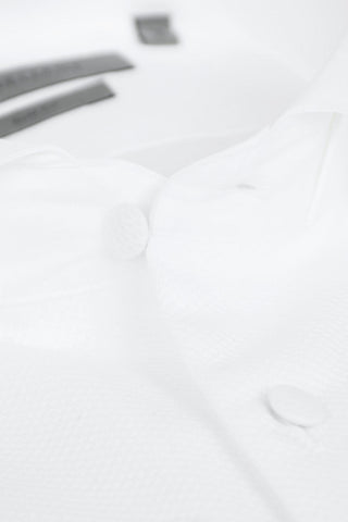 Camicia Slim Fit in Cotone Birds'Eye con Collo Diplomatico e Gemelli