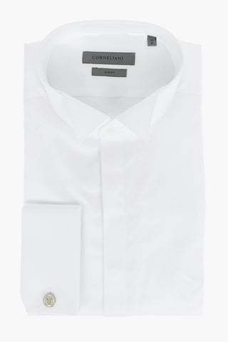 Camicia Slim Fit in Cotone con Collo Diplomatico e Gemelli