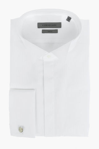 Camicia Slim Fit in Cotone Jacquard con Collo Diplomatico