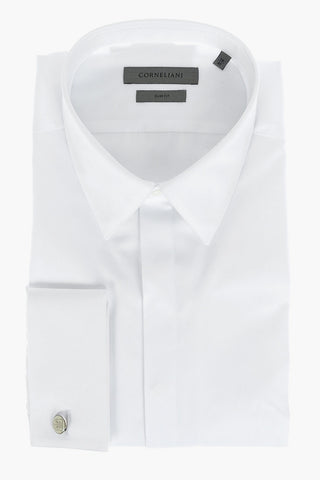 Hidden Buttoning Cotton Slim Fit Shirt with Handkerchief