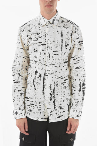 Standard Collar PAINT TEXT Printed Cotton Shirt