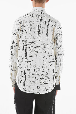 Standard Collar PAINT TEXT Printed Cotton Shirt
