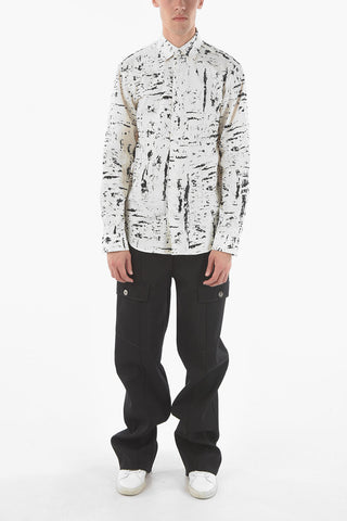 Standard Collar PAINT TEXT Printed Cotton Shirt