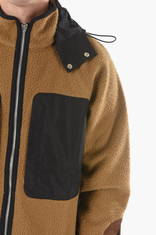 Teddy Wool Zip-up Hooded Sweatshirt with Double Breast Pocket