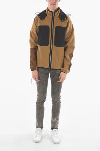 Teddy Wool Zip-up Hooded Sweatshirt with Double Breast Pocket