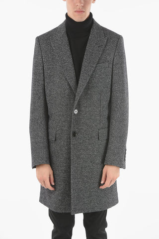 Herringbone Virgin Wool-blend Coat with Peak Lapel
