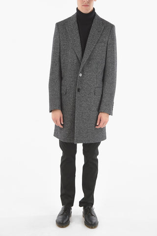 Herringbone Virgin Wool-blend Coat with Peak Lapel