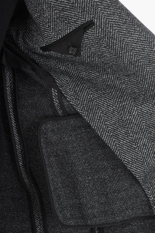 Herringbone Virgin Wool-blend Coat with Peak Lapel
