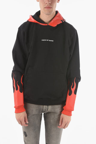 Brushed Cotton FLAME Hooded Sweatshirt with Flames Print