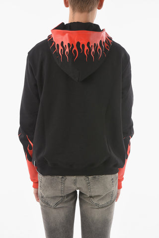 Brushed Cotton FLAME Hooded Sweatshirt with Flames Print