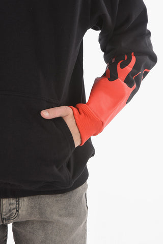 Brushed Cotton FLAME Hooded Sweatshirt with Flames Print