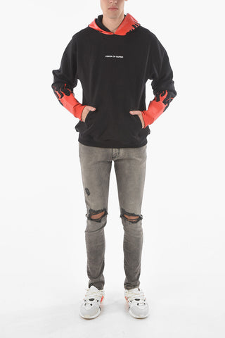 Brushed Cotton FLAME Hooded Sweatshirt with Flames Print